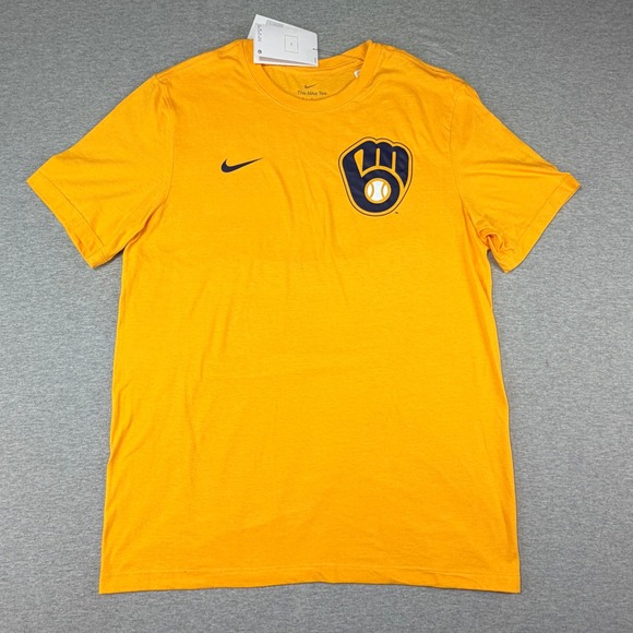 Nike Other - Nike Milwaukee Brewers MLB T-Shirt Mens Medium Yellow Gold Graphic Tee New
